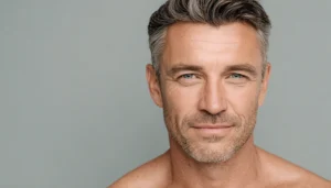 Portrait d’un homme mature confiant à la peau claire dans une clinique d’esthétique médicale